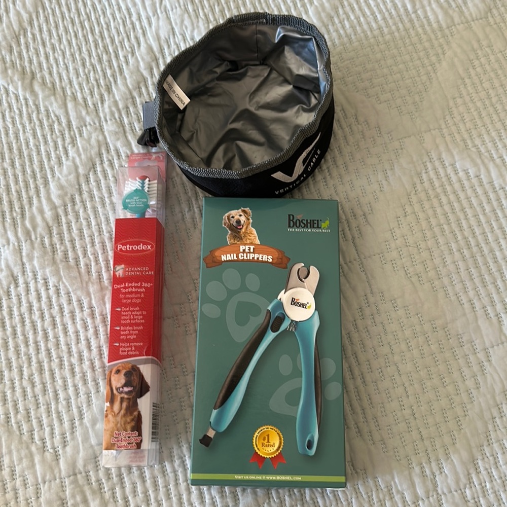 Dog nail clipper and tooth brush bundle